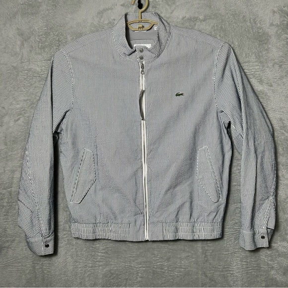 Lacoste Other - New Lacoste Jacket Mens Size 56 XXL Blue‎ White Seersucker Lined Preppy Striped